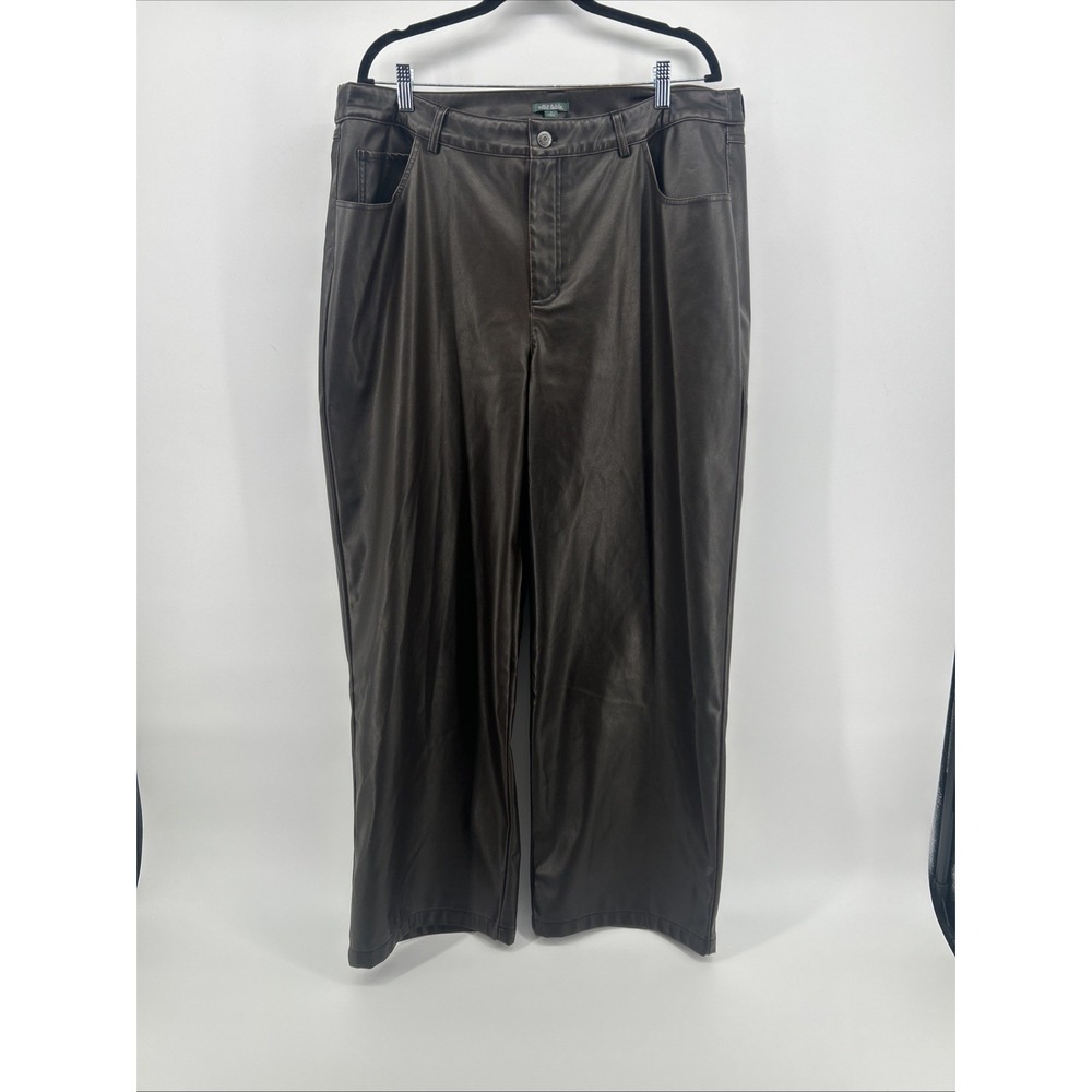 NWT Wild Fable Faux Leather Pants Women's 17 Dark Brown Straight Leg Moto Y2K